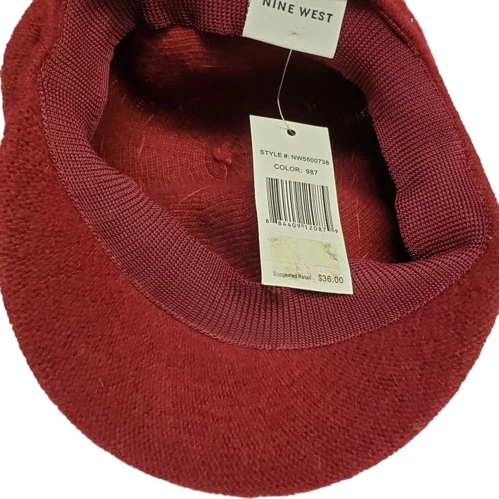 Nine West Womens Hat Cap 70% Wool 30% Polyester Maroon Cranberry New - Picture 3 of 9